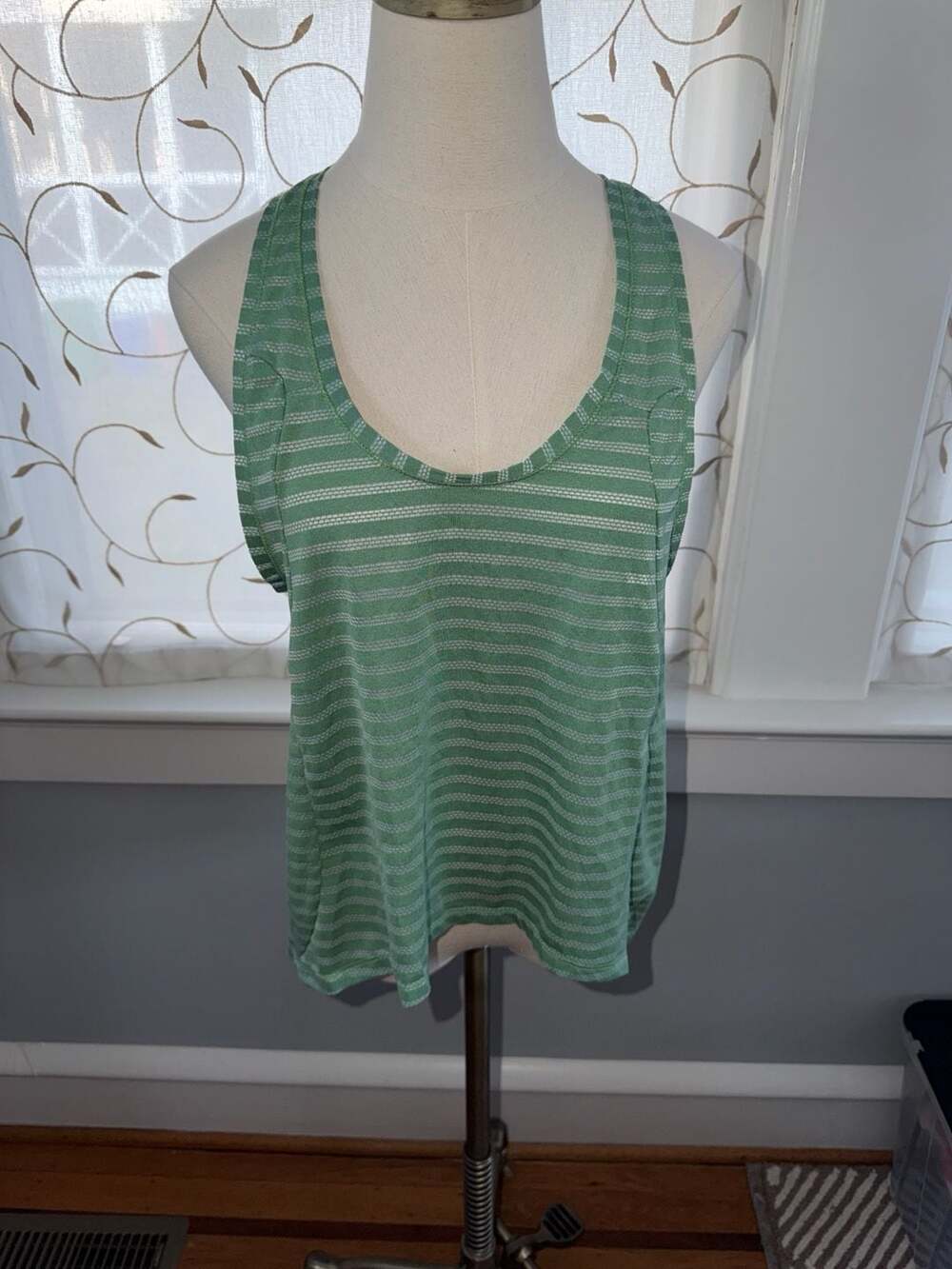 ZYIA Active Forest Nimbus Green Striped Split Back Tank Top